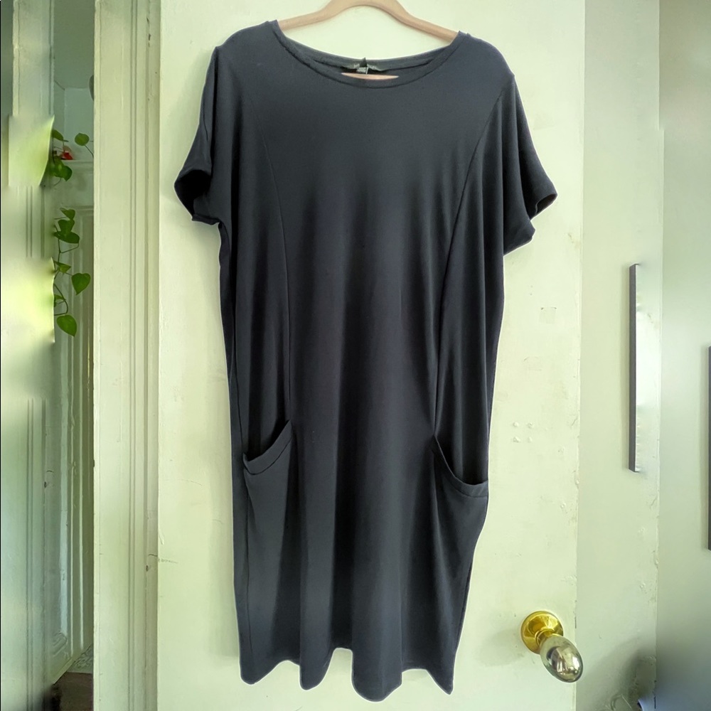Long Tall Sally || TALL Navy Blue T-Shirt Dress with Pockets || size Small